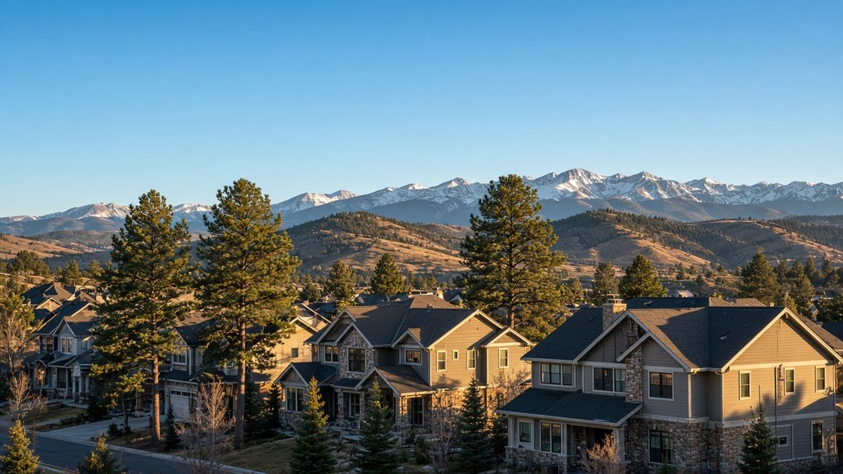 Suburban Colorado Front Range neighborhood with foothills and mountains